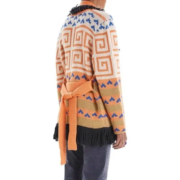 Mother Runaway Child Open Cardigan Fringe Coral Women’s Sz Large Alpaca NO BELT - Picture 3 of 14